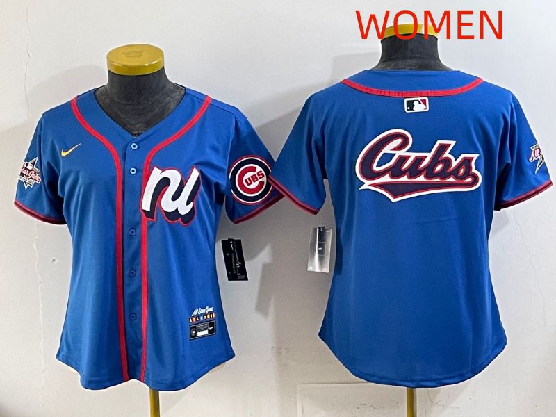 Women 2025 Chicago Cubs Blank Blue All star Nike MLB Jersey style 03